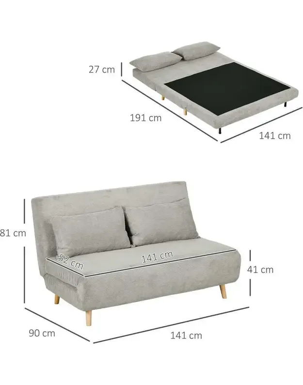 HOMCOM sofa lova 839-902V00GY 3