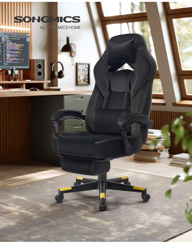 SONGMICS Gaming Chair Office Chair Computer Chair Ergonomic Design With Footrest Adjustable Pillow Lumbar Cushion Load Capacity 150kg Ink Black OBG077B08 1