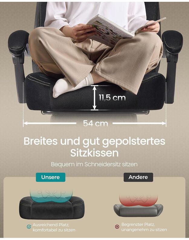 SONGMICS Gaming Chair Office Chair Computer Chair Ergonomic Design With Footrest Adjustable Pillow Lumbar Cushion Load Capacity 150kg Ink Black OBG077B08 6